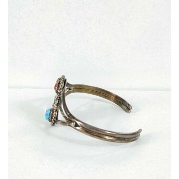 Southwestern Turquoise dual Stone Cuff Bracelet - Sterling Silver vintage - Picture 4 of 11